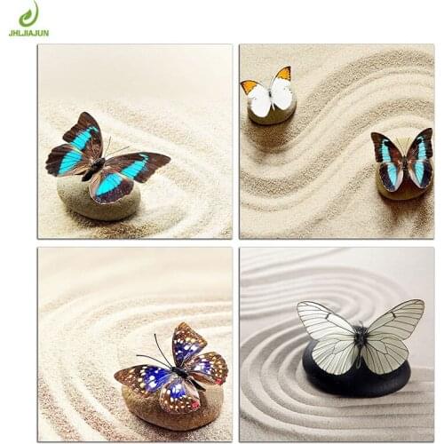 JHLJIAJUN 4 Piece Canvas Art Butterfly Stone Canvas Art Decoration Home Modular Picture Art Decorative No Frame Home Decor