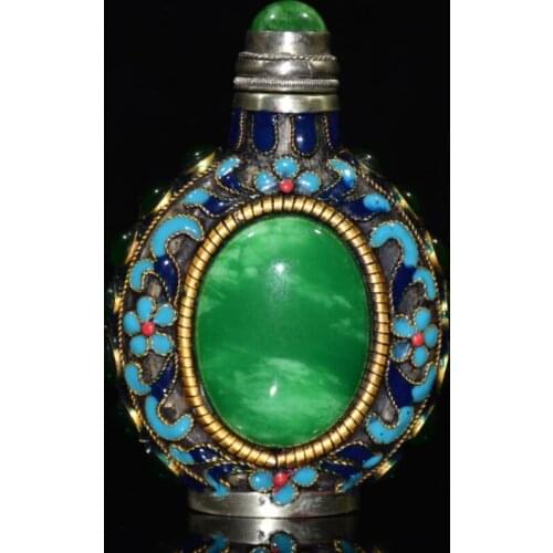 China White copper cloisonne inlay gem Snuff bottles crafts statue