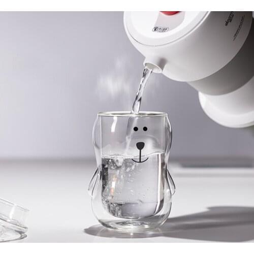 Cute Girl Heart 3d Bear Double-Layer Glass Juice Milk Cup With Lid High Temperature Resistance Little Bear Coffee Mug With Lid