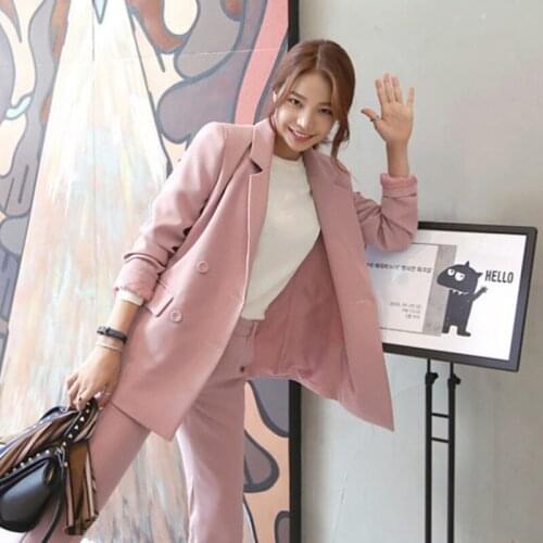 ZAWFL Fashion 2 Two Pieces Set Double Breasted Blazer & Long Pant Suit Women Casual Jacket Workwear Sets Femme High Quality