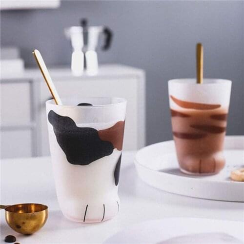 Creative Cat Claw Cup Print Breakfast Milk Cup Glass Personality Frosted Glass Cup for Men Women Kids