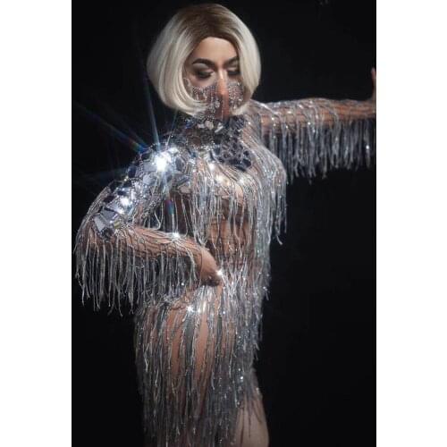 New Prom Party Dress Women Shining Mirror Tassel Short Birthday Dresses Bar Dance Show Singer Costume Sexy Dress