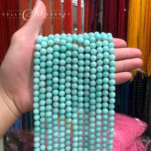 Wholesale Natural Blue Amazonite Stone Round Loose Beads For Jewelry Making DIY Handmade Bracelet 4-12 MM Pick Size
