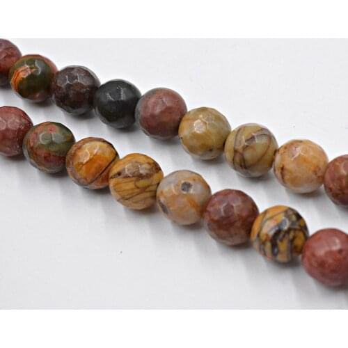 Wholesale Natural Faceted Stone Beads Colorful Picasso Round Loose Beads for Jewelry Making 15.5" Pick Size 4/6/8/10/12mm