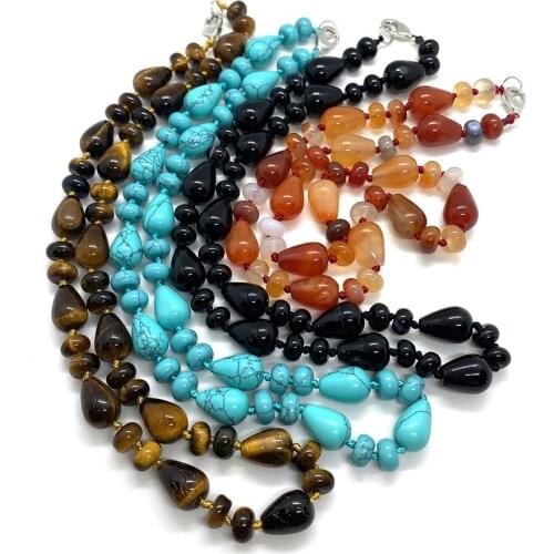 Natural Stone Necklace Drop-shaped Picture Stone Flower Green Stone Tiger Eye Stone about 18 Inches Fashion Retro Jewelry10x14mm