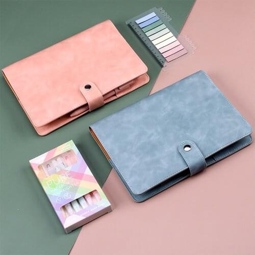 A6 Color Leather Button Notebook Line Loose-leaf 6 Holes Binder Index Separator Pages Notepad Office Organizer Bag Journals