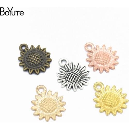 BoYuTe Charms (100 Pieces/Lot) Metal Alloy 18*15MM Sunflower Charms Pendant Vintage Diy Hand Made Jewelry Accessories