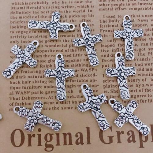 Wholesale 18pcs Cross pendant 25x11mm Tibetan Silver Plated Pendants Antique Jewelry Making DIY Handmade Craft