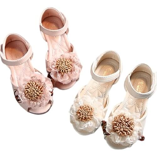 Newest Summer Kids Shoes Toddler Girls Soft Sole Flat Shoes for Summer Breathable Toe Sandals with Decorative Lace Flower
