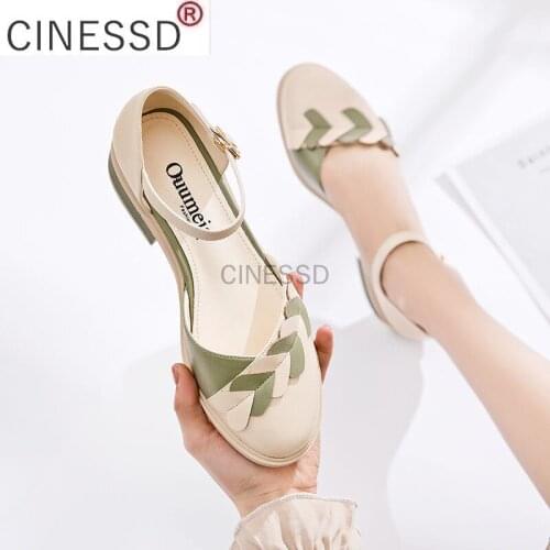 CINESSD summer women square heel sandals casual comfy Med heel Ankle strap fashion round toe elegance lady sandals women shoes