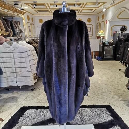 WINTER PALACE 2020 New winter mink fur coat Long bat womens coat Horizontal stripes fashion warm mink coat JYB136