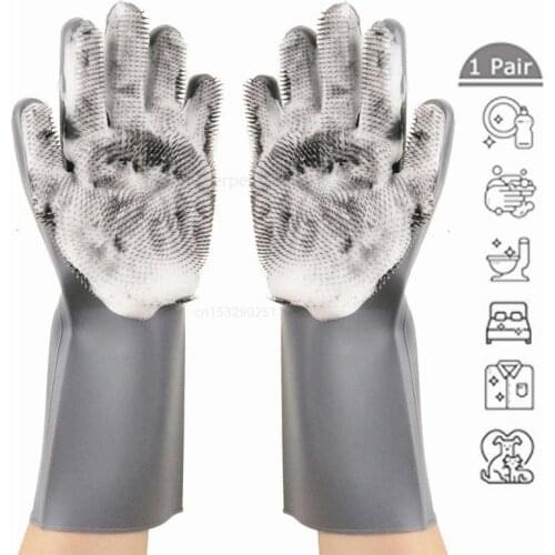 Silicone Gloves Dishwashing Kitchen Scrubber Dish Washing Sponge Rubber Scrub Cleaning Washing Gloves Tools Kitchen Gadget