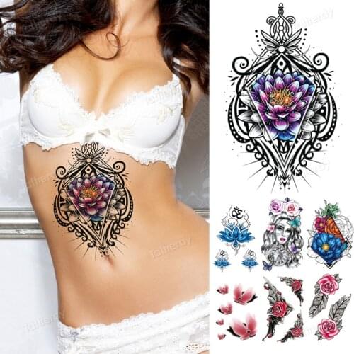 Underboob breast temporary tattoo for women body art fake henna tattoo mandala lace flowers lotus butterfly sexy girls beauty