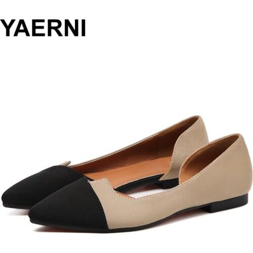 YAERNI patchwork side hollowout flats korean design velvet moccasins girlsballet flats woman new casual single shoe driving shoe