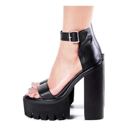 Moraima Snc Platform High Heel Shoes Sumemr Open Toe Leather Ankle Strap Thick Heels Sandals Women Sexy Shoes