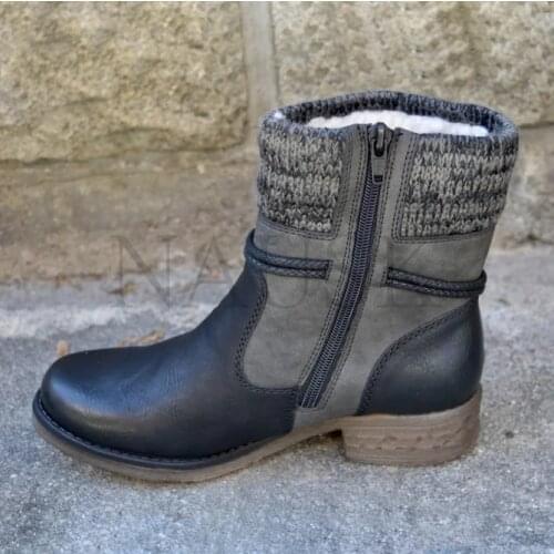 2020 Winter Boots Women Basic Ankle Boots Woman Round Toe Zip Platform Boot Female Shoes Warm Lace Up Boots Plush Botas mujer