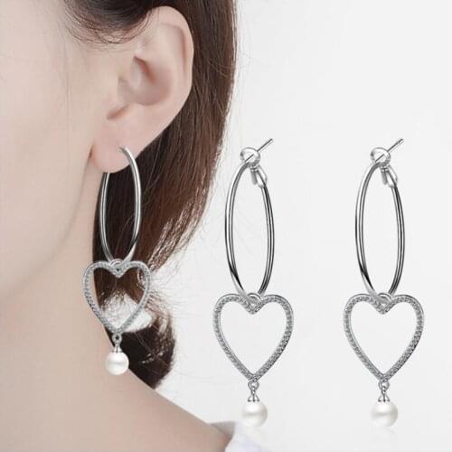 KOFSAC Exquisite Micro-Inlay CZ Love Heart Pearl Eardrop Earring Charm 925 Sterling Silver Earrings For Women Fine Jewelry Gifts