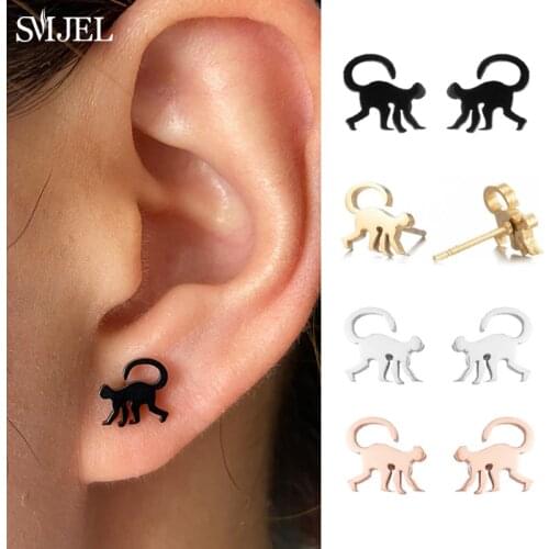Stainless Steel Monkey Charm Earrings For Women Childrend Small Wild Animal Earring Fashion Jewelry 2021 Pendientes Accessories