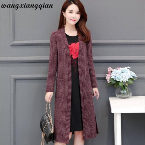 Womens Cardigan Sweater Coat Spring Autumn New Fashion Mid-length Knit Sweater V-neck Thick Loose Casual Sweater Female Z31