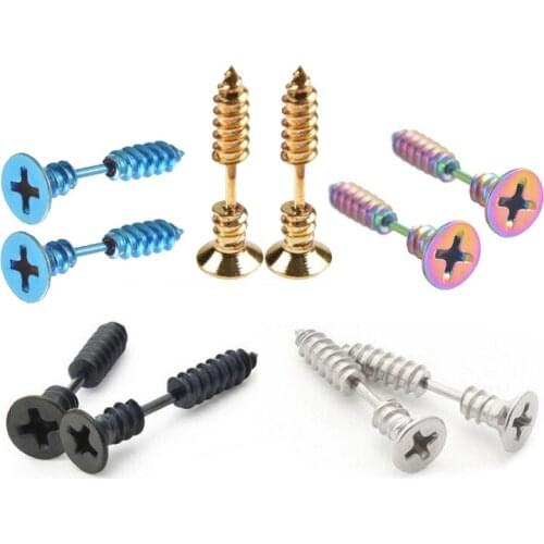 1 Pair New Punk Men Women Screw Stainless Steel Earrings Ear Studs Fashion Unisex Favor Party Jewelry 5 Color