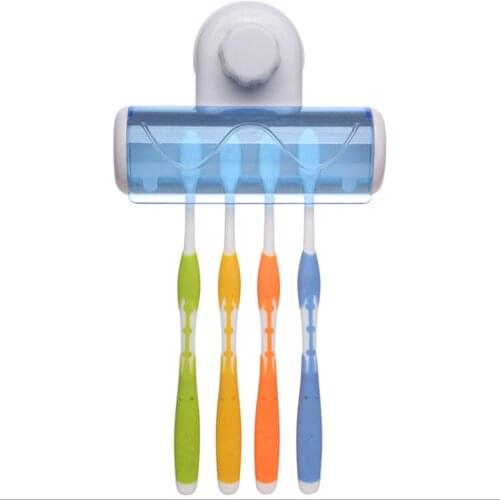 1pcs Toothbrush Holder Wall Mounted Suction Holder 6 Position Toothbrush Rack Container Dust Cover Organizer Bathroom Tool Set
