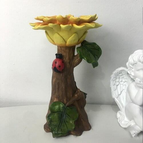26CM Sunflower Bird Bath & Bird Feeder Resin Creative Plant Statue Sculpture Outdoor Lawn Garden Courtyard Decorative Flowerpot