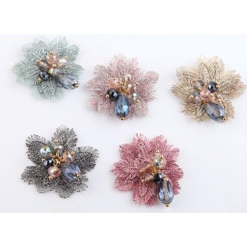 4pcs 2021 Vintage Embroidery Crystal Beads Patch Brooch Flower Drop Earrings Hairpin Hair Accessories Diy Jewelry Making