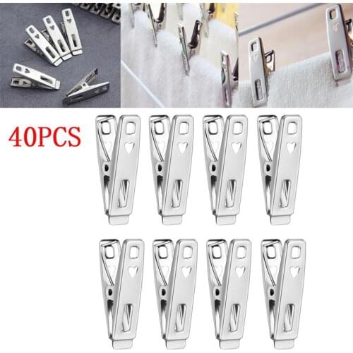 BESTOMZ 40pcs Clothes Pins Metal Antiskid Stainless Steel Windproof Clothes Drying Hanger Clothespins Clothes Clips Clothes Pegs