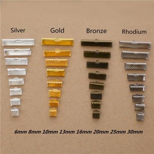 50pcs 8 Sizes Ribbon Cord End Clamps Cap Crimps Beads Clips, Buckle, Fasteners, Clasp Diy Jewelry Findings components