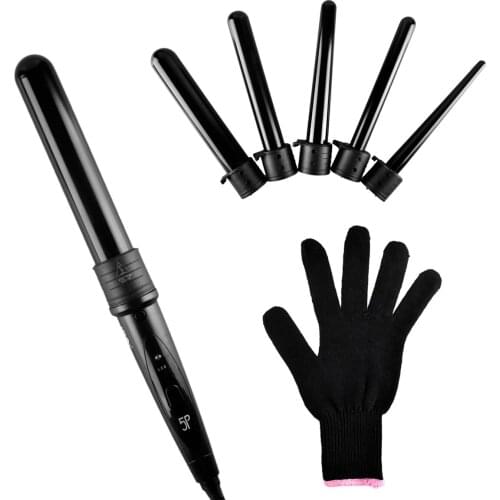 5IN1 Curling Wand Set Hair Curling Tong Hair Curling Iron The Wand Hair Curler Roller Gift Set 09-32mm Pro Series