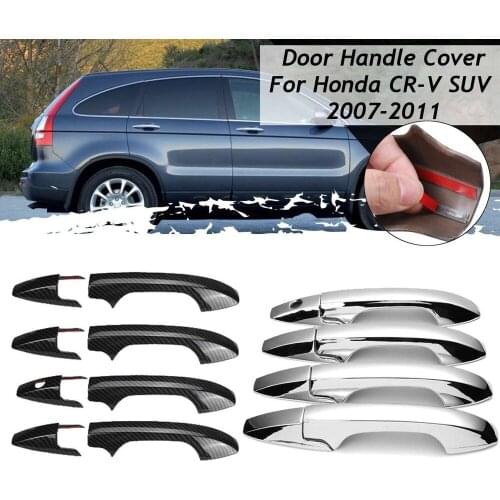 8Pcs Carbon Fiber Chrome Car Exterior Door Handle Cover Trim Protector Styling Accessories For Honda CR-V CRV 2007-2011 Gen 2th
