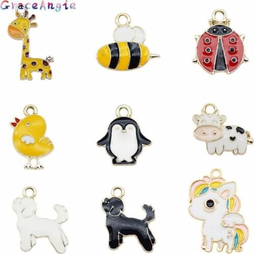 9pcs Mixed Enamel Animals Cute Necklace Pendan Earrings Accessories Necklace Bracelet Anklet Choker DIY Jewelry Cow Ladybug cat