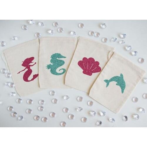 Glitter under the sea Mermaid wedding birthday thank you welcome favor Muslin bags baby shower baptism party goodie pouches