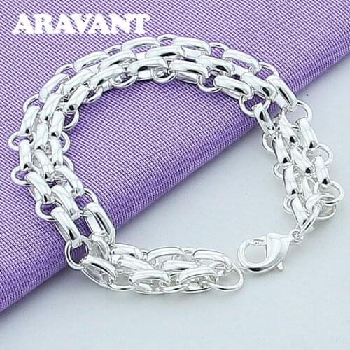 Silver 925 Geometric Three Layers Chains Charm Bracelets For Women Christmas Jewelry