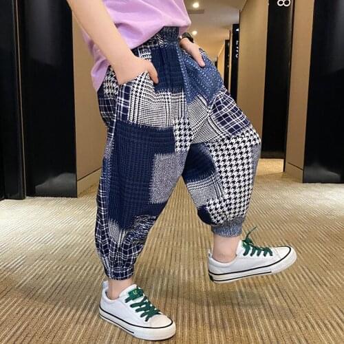 Cargo Pants for Boys Spring Childrens Pants Plaid Elastic Waist Boys Trousers Casual Cargo Pants Boys Clothing 2-14 Years Old