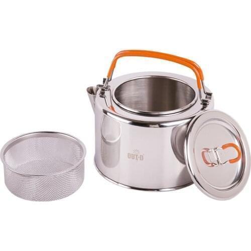 1L Outdoor Camping Kettle Stainless Steel Tea Pot Coffee Pot with Tea Infuser for Camping Hiking Backpacking Picnic