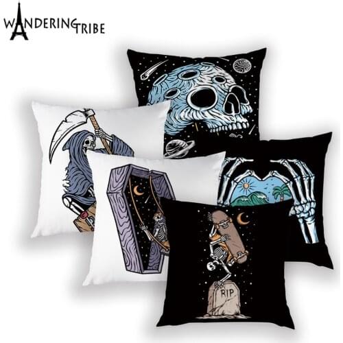 Halloween Skull Cushion Covers Mexican Skull Modern Throw Pillows Cover Skull Beach Fishing Home Decor Sofa Couch Pillows Case