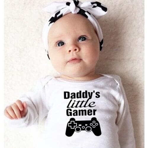 Daddys Little Gamer Newborn Baby Boy Girl Jumpsuit Autumn Long Sleeve Letter Print Baby Bodysuit Playsuit Outfits