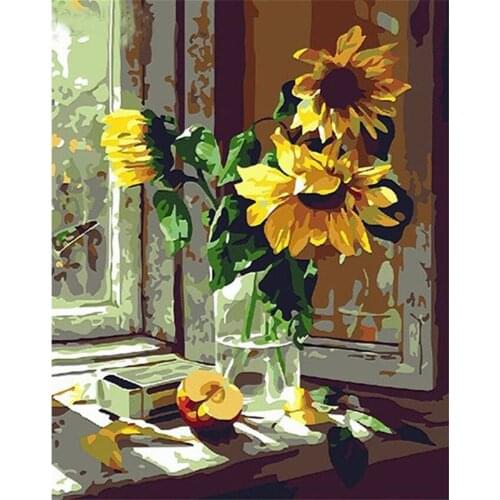 DIY Digital Painting By Numbers Package Sunflower cup oil painting mural Kits Coloring Wall Art Picture Gift frameless