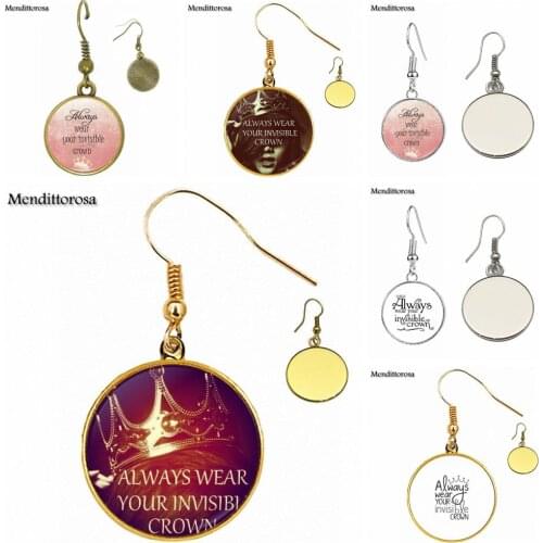 For Girls Gifts Brand Jewelry Bronze/Silver/Golden Clip Ear Hook Drop Earrings Glass Dome Always Wear Your Invisible Crown Quote