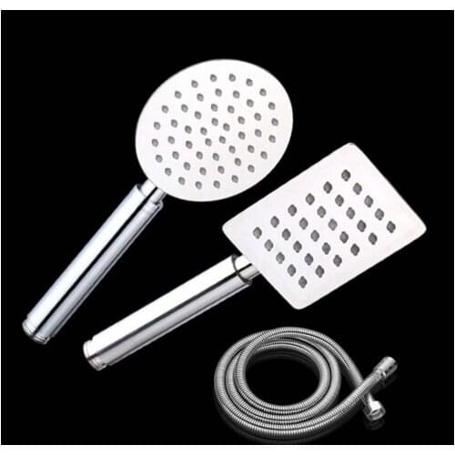 304 stainless steel chrome Hand Hold Round Square Shower Head+150 cm shower hose water saving hand shower bathroom accessories