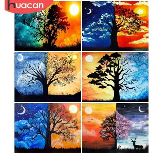 HUACAN Diamond Painting New Landscape Tree 5D DIY Diamond Embroidery Sun Moon Pictures Of Rhinestones Mosaic Handmade Gift