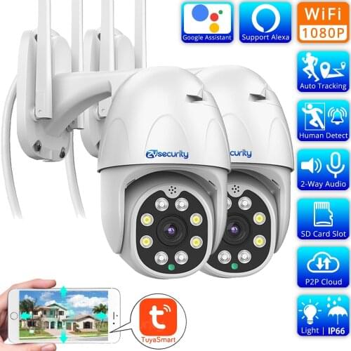 Tuya App Wifi PTZ Camera Works With Alexa Outdoor Auto Tracking Wireless Dual Light Speed Dome Camera IP CCTV Video Surveillance