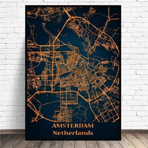 City Map Amsterdam Canvas Painting Wall Art Pictures Prints Home Decor Wall Poster Decoration For Living Room