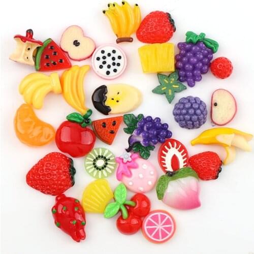 30PC Kawaii Flat Back Banana Cherry StrawDIY Miniature Artificial Mix Fruit ResinCabochon Decorative Craft Play DollHouse Toy