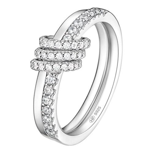 SOELLE Fashion Real 925 Sterling Silver Double Circles Good Luck Ring with Sliding Small Rings Micro Zirconia Women Fine Jewelry