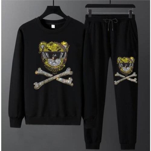 Winter new mens fashion Korean Diamond stone color long-sleeve Hot drill Sets Tracksuit