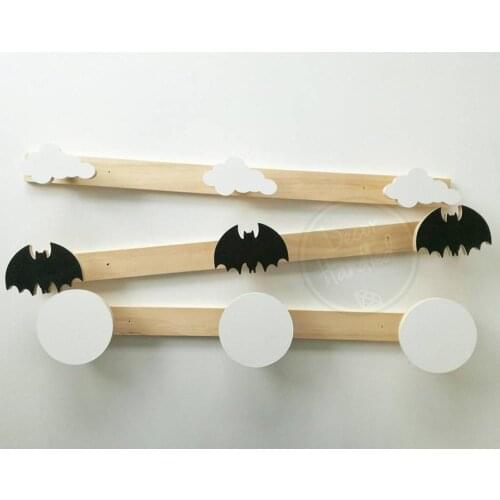 Instagram Nordic Style Creative Home Hook Clothes Hanging Solid Wood Bat Hook Children Room Cartoon Cool Decor Attractive Gift