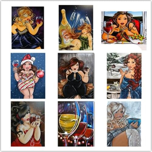 Hot DIY diamond painting wine landscape diamond embroidery cartoon fat lady sell rhinestone picture sexy girl diamond mosaic art