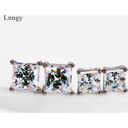 Lnngy Princess Cut Halo Earring for Women 925 Sterling Silver 4 Prongs Square Cut Stud Earring Lady Engagement Elegant Gifts